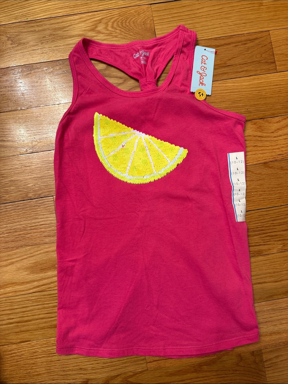 Cat & Jack Hot Pink Tank Top with Yellow Lemon Sequin flip to watermelon large